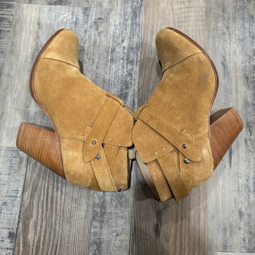Rag & Bone Harrow Tan Suede Ankle Boots Block Heel Preppy Buckle 8.5